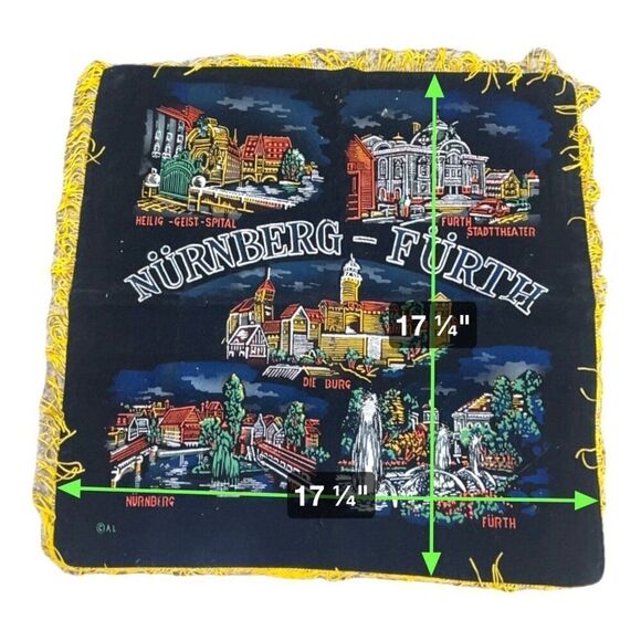 Set Of 2 Military Black Velvet Nurnberg-Furth Germany Throw Pillow VTG Fringe - Picture 4 of 6